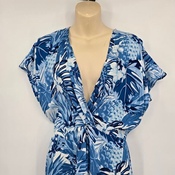 NEW America & Beyond Blue Pineapple Floral Crochet Lace Trim Maxi Dress Cover Up - Picture 3 of 12